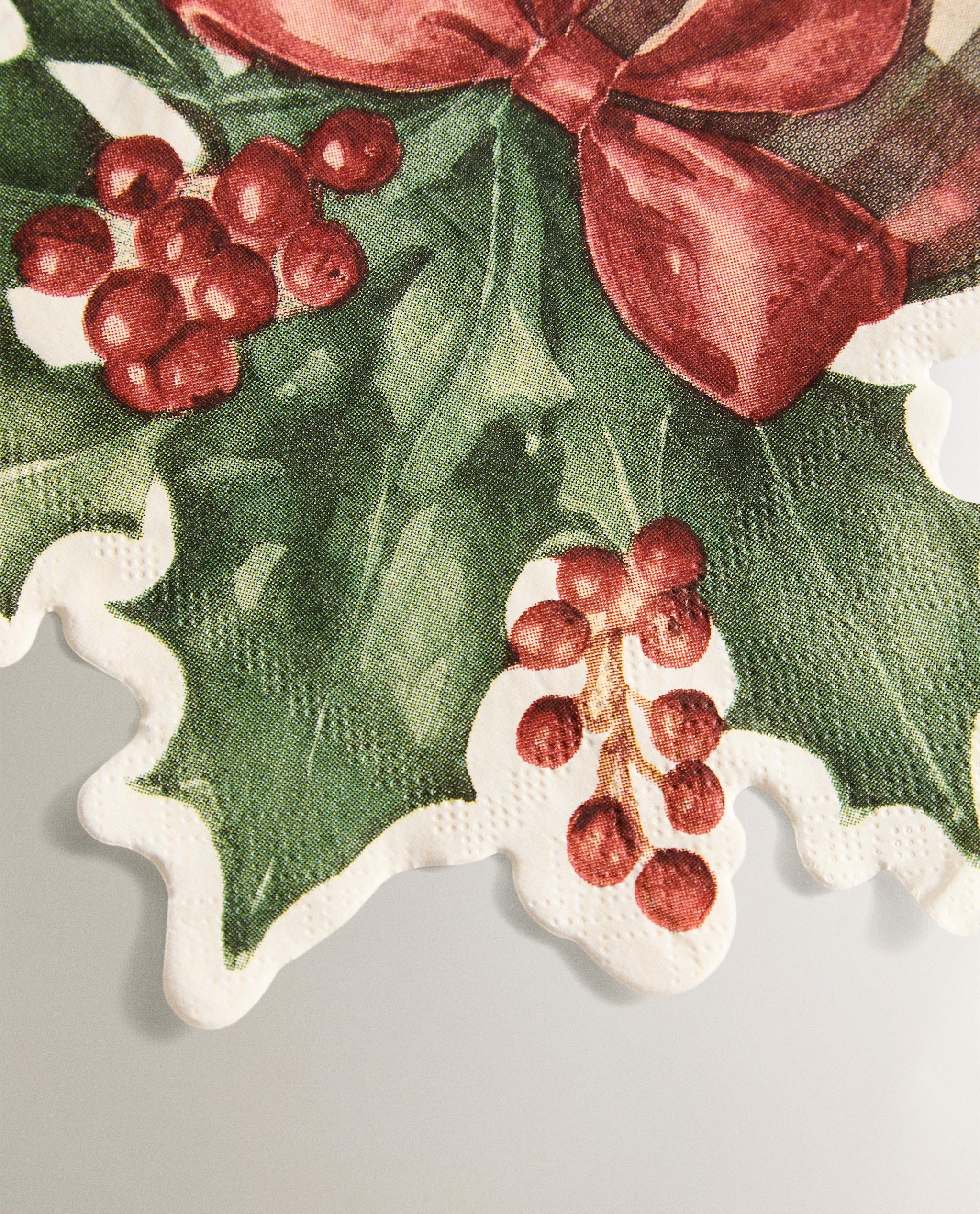 ヒイラギの葉柄クリスマス ペーパーナプキン (20枚入りパック) | Zara