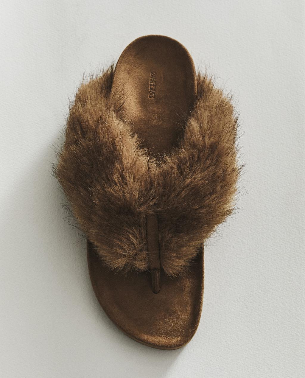 FAUX FUR THONG SANDALS