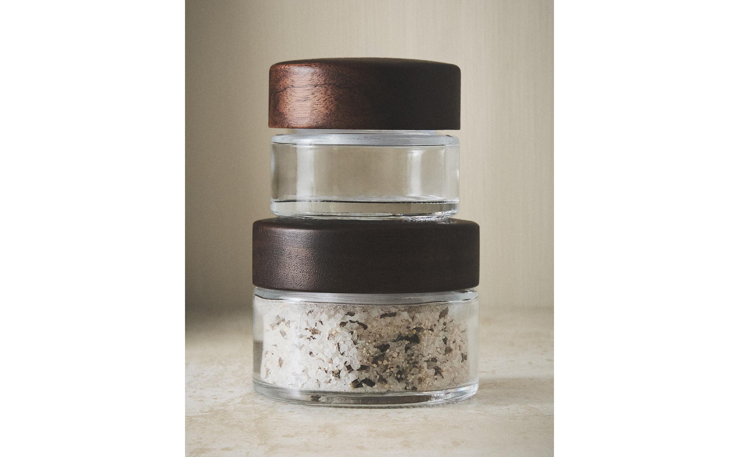 GLASS AND WOOD BATHROOM ORGANISER JAR