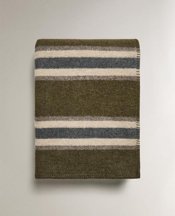 STRIPED WOOL BLEND BLANKET