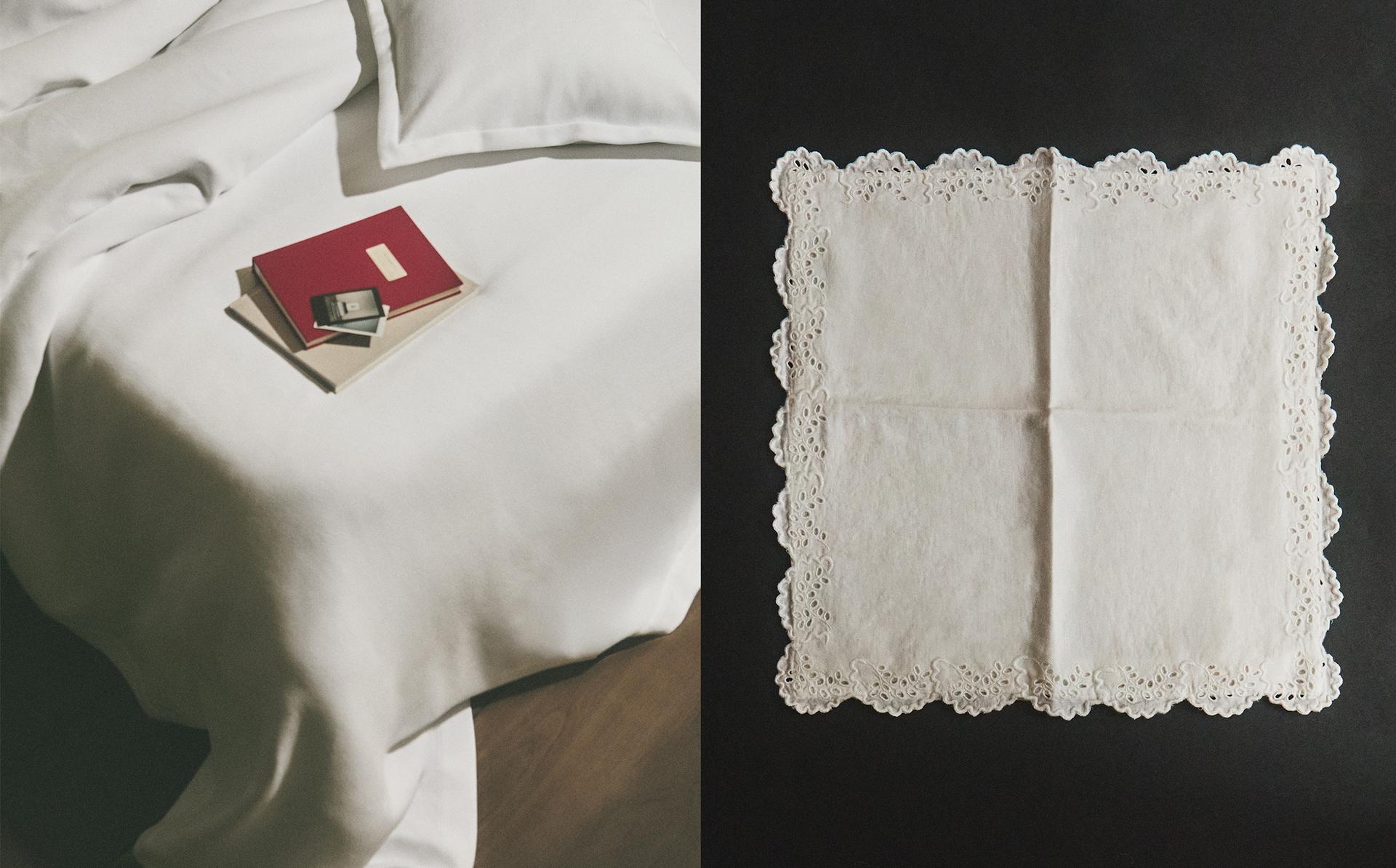 PERCALE COTTON BED LINEN AND EMBROIDERED LINEN CUSHION PERCALE COTTON BED LINEN AND EMBROIDERED LINEN CUSHION