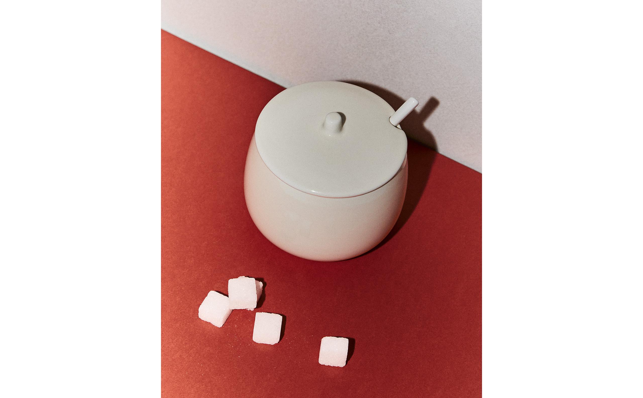 PLAIN STONEWARE SUGAR BOWL WITH SPOON