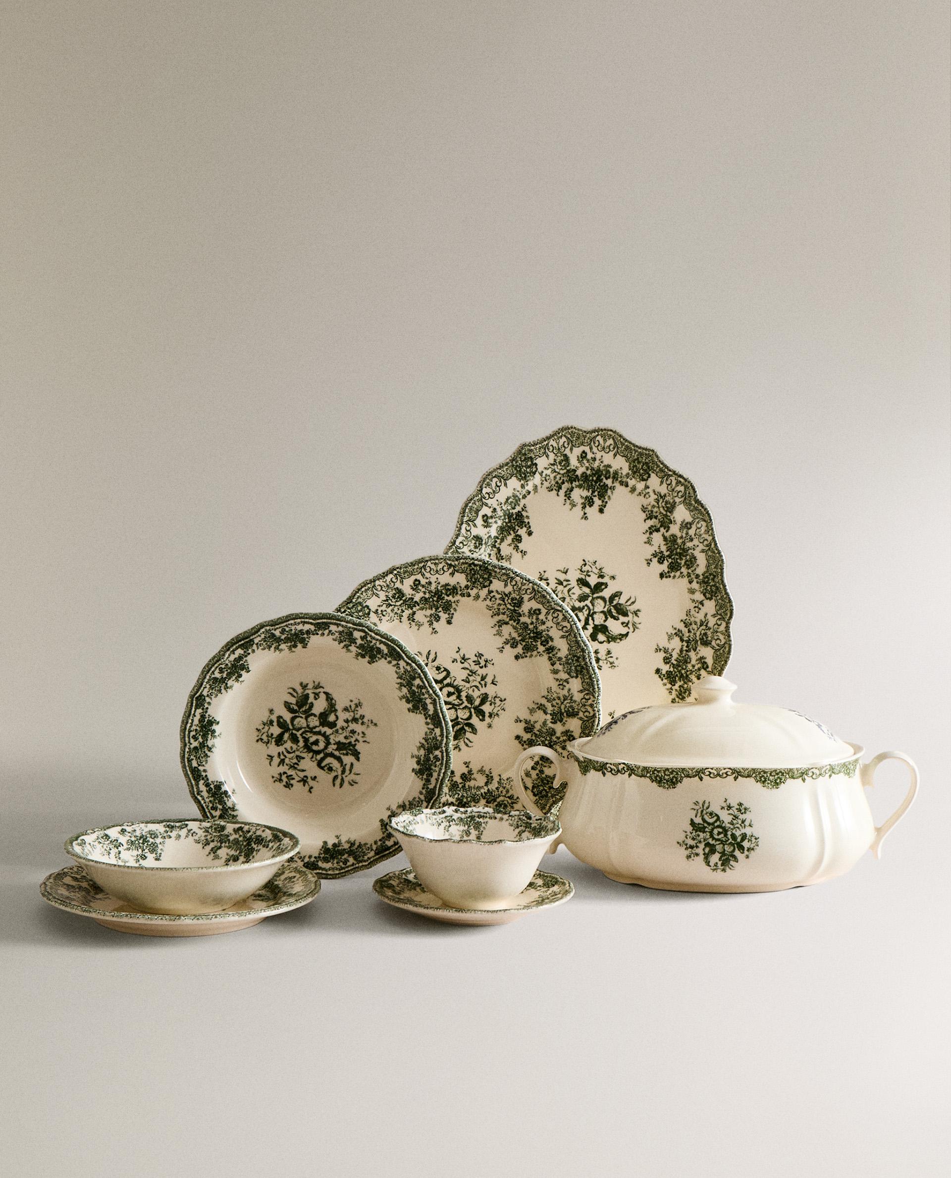 Light Green Raised Floral Design outlets Dishes