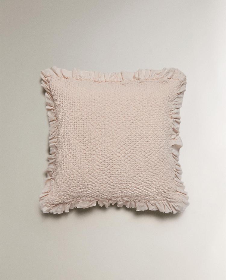 KIDS’ MINI WAFFLE TEXTURE CUSHION COVER WITH RUFFLE TRIM