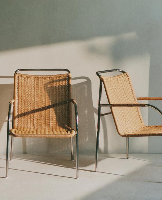 RATTAN AND STEEL ACCENT CHAIR