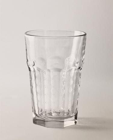RAISED FLORAL DESIGN GLASS TUMBLER