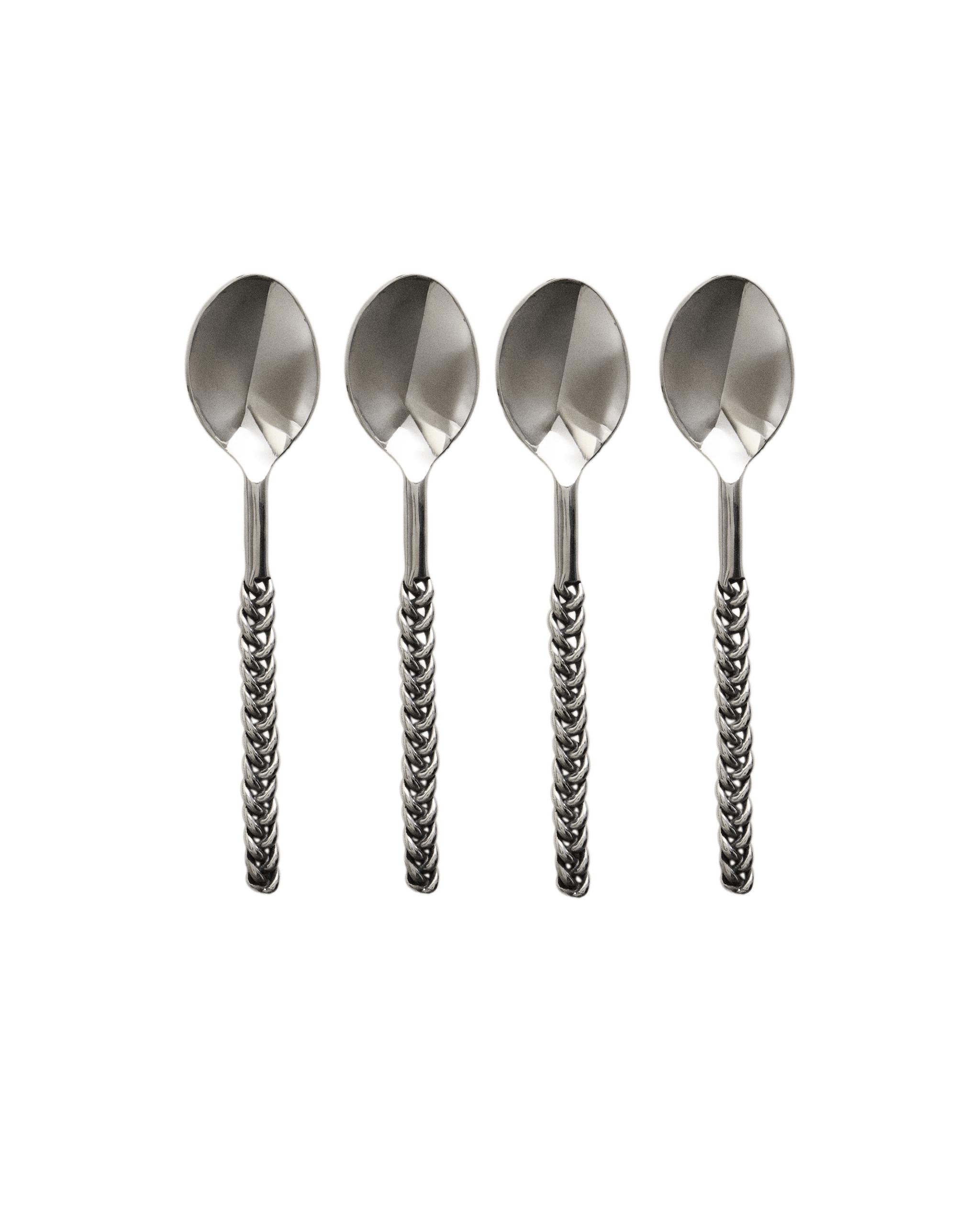 Set 4 Cucchiai Dessert In Acciaio Inox Con Manico In Ceramica Motivo Mucca