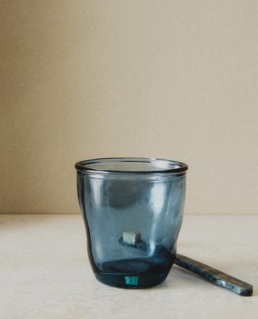 VASO CEPILLO DIENTES VIDRIO AZUL TRANSLÚCIDO
