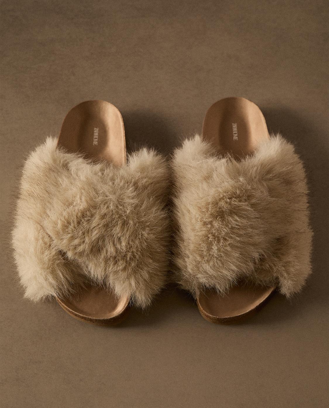 Flat Sandals Zara Faux Fur Sandals ZARA Faux Fur Trim Sandals 2025