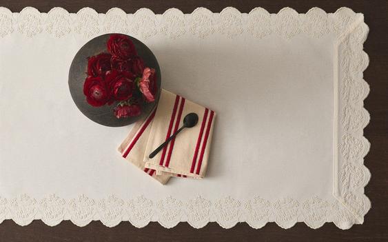 EMBROIDERED BLONDE LACE TABLE RUNNER