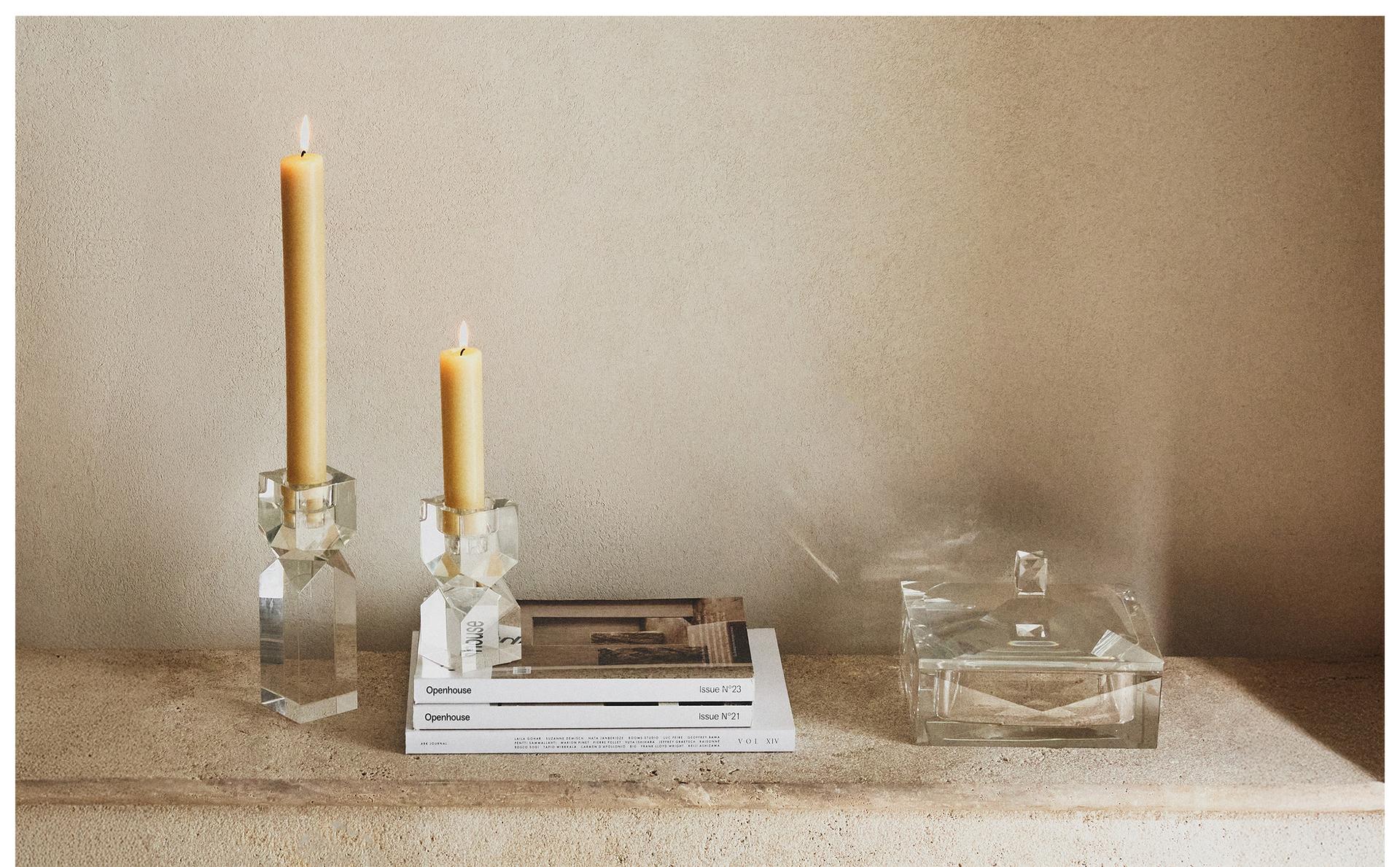 GLASS CANDLEHOLDER AND JEWELLERY BOX