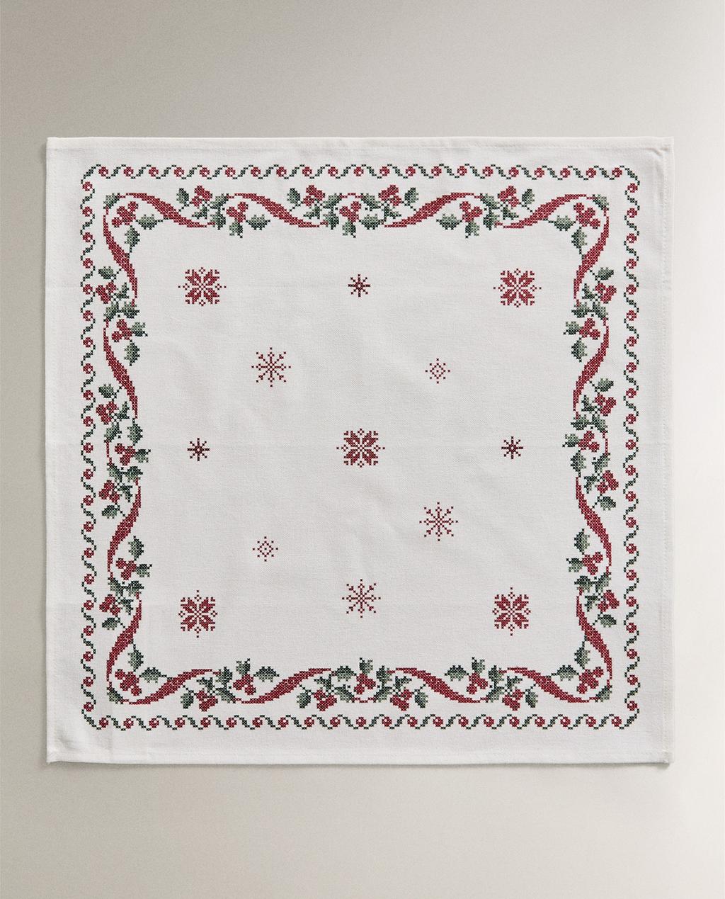 PACK OF CHRISTMAS CROSS-STITCH COTTON NAPKINS (PACK OF 2)