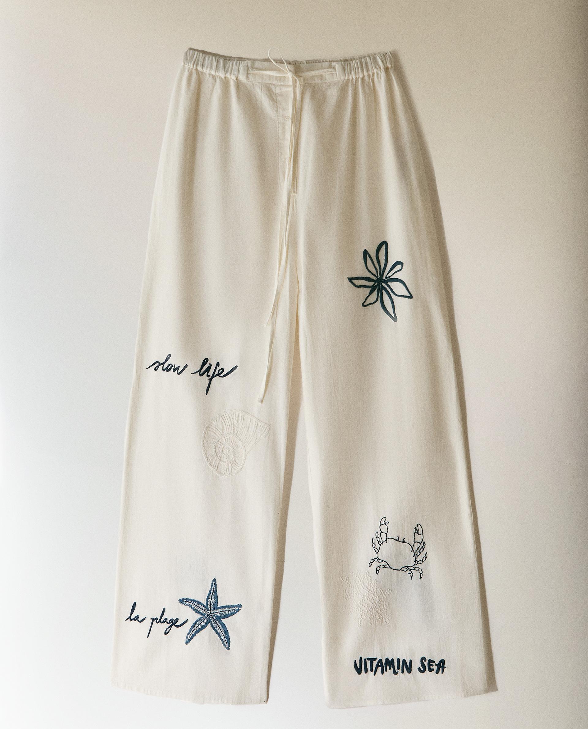 EMBROIDERED COTTON AND LINEN PANTS | Zara Home Canada