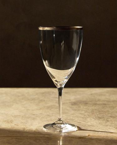 CRYSTALLINE CHRISTMAS GLASS WITH METAL RIM