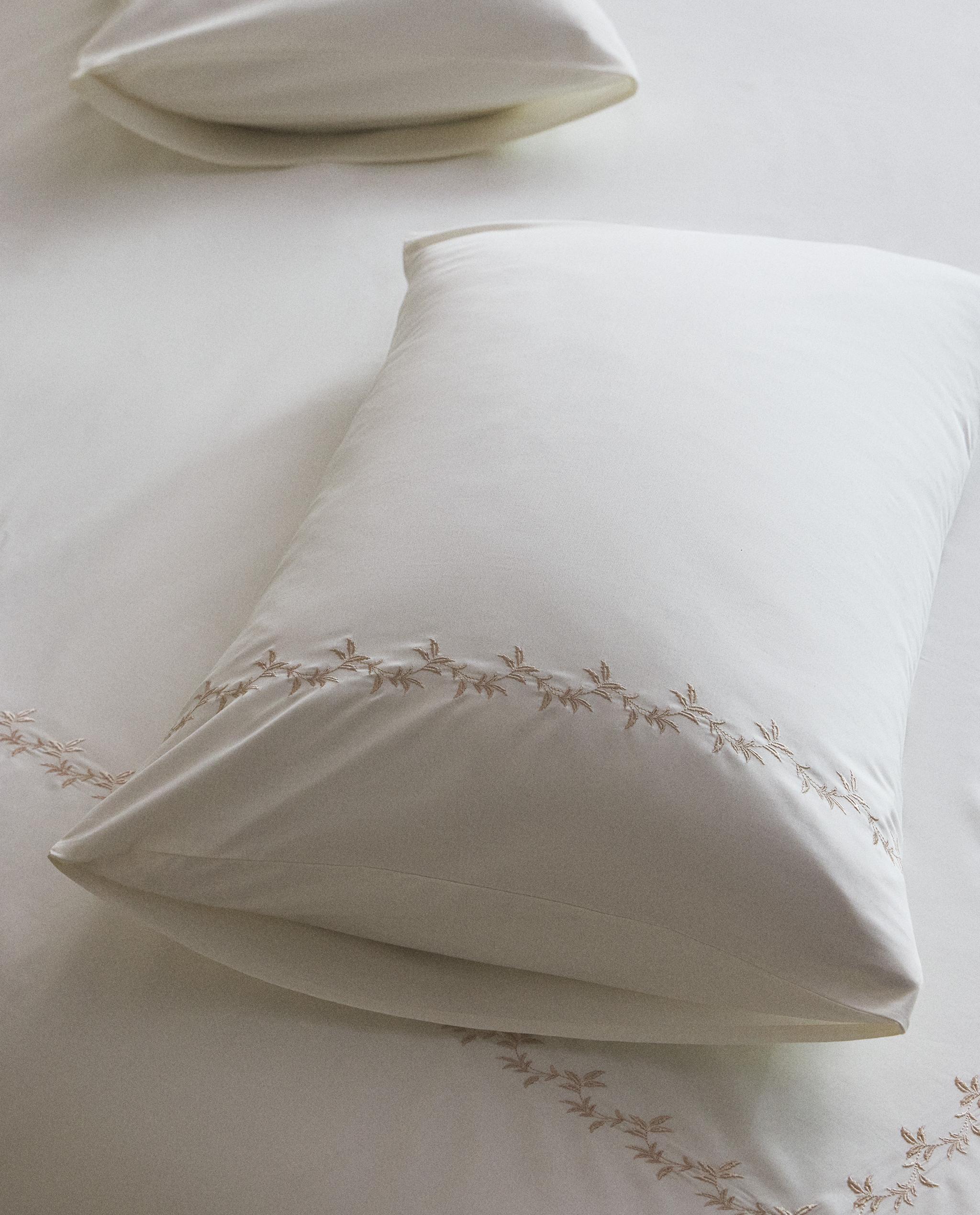 SATEEN PILLOWCASE WITH EMBROIDERED LEAVES product thumbnail 16