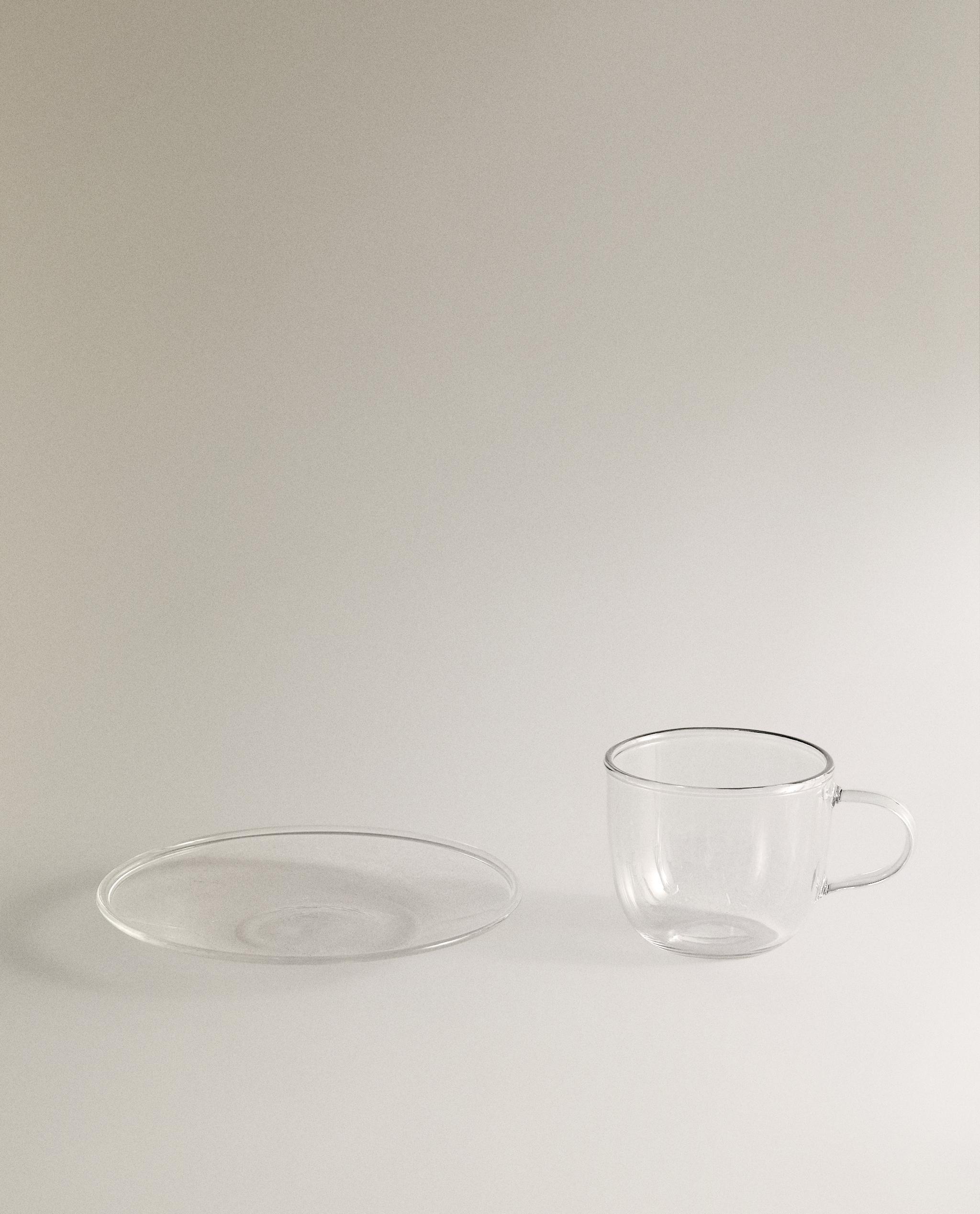 BOROSILICATE GLASS TEACUP AND SAUCER WITH SILVER RIM product thumbnail 4
