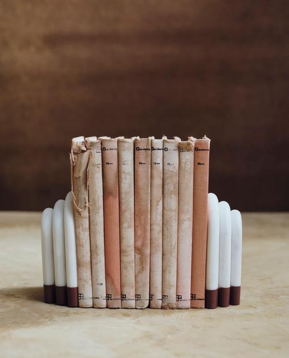 MARBLE BOOKENDS WITH COLOURED STRIPE