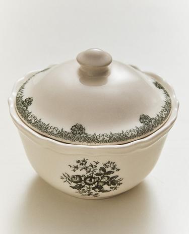 وعاء سكر خزفي مزين بالأزهار