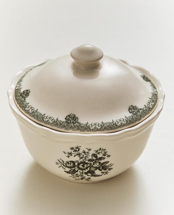 AARDEWERKEN SUIKERPOT MET BLOEMEN