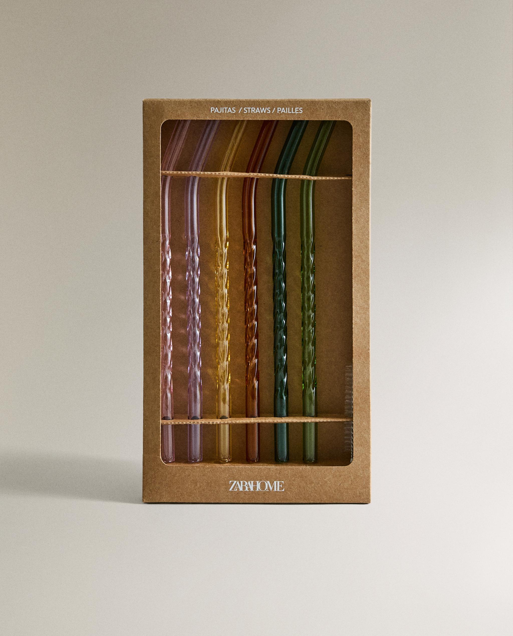 COLOURED BOROSILICATE GLASS STRAW PACK (PACK OF 6) | Zara Home