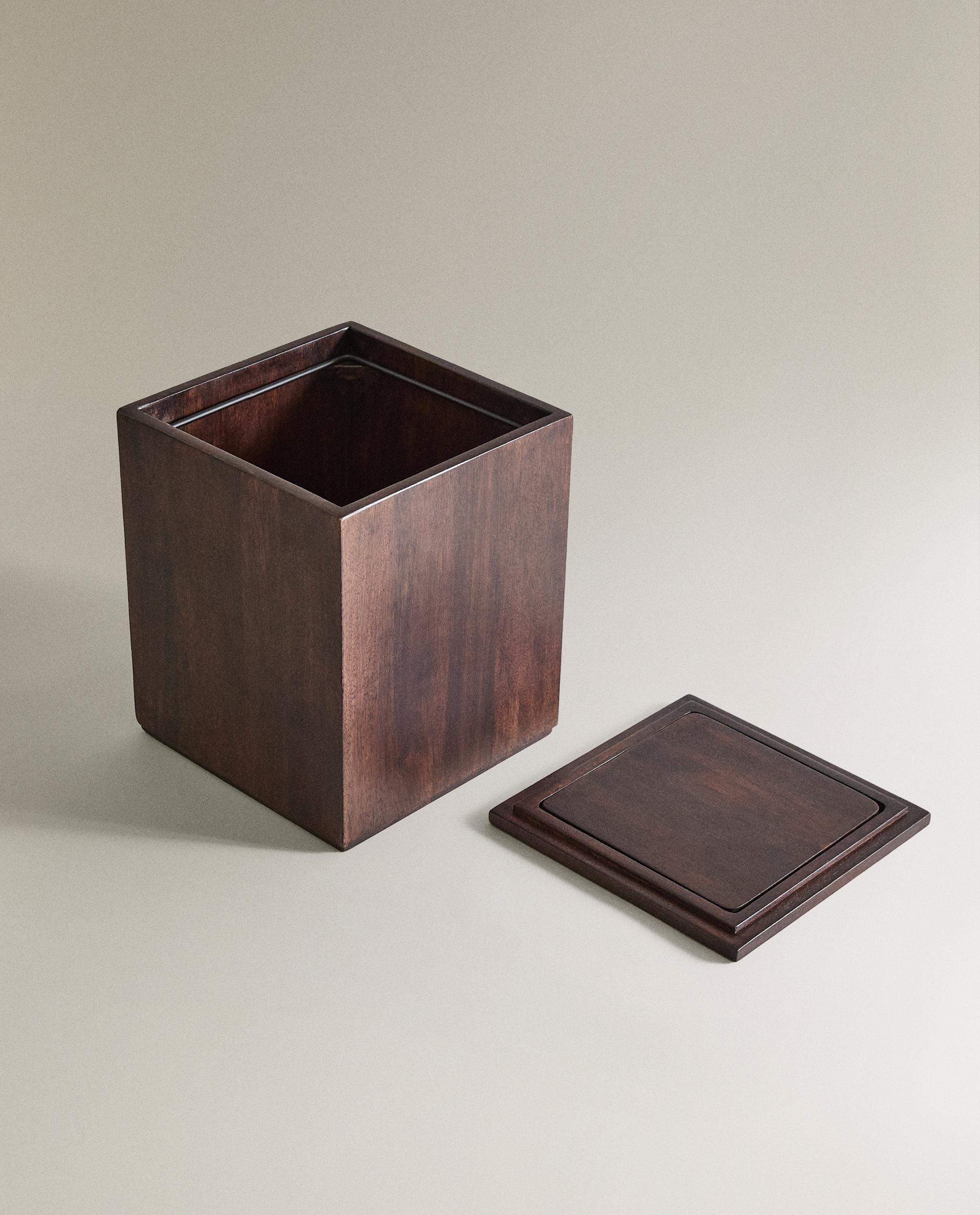 SQUARE DARK WOODEN BATHROOM BIN product thumbnail 5