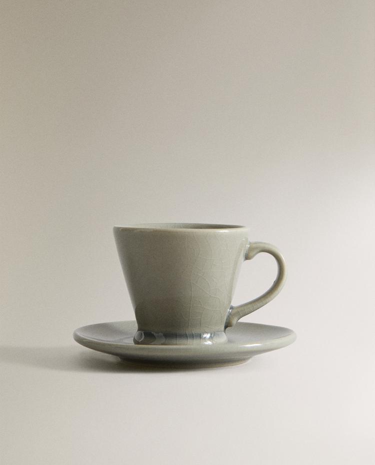 GLAZED STONEWARE ESPRESSO CUP AND SAUCER