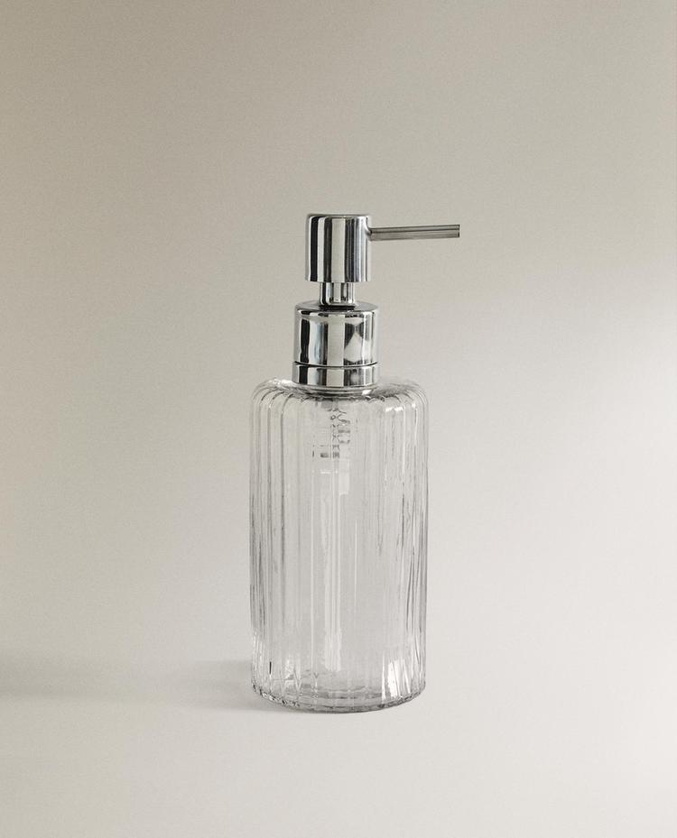 RAISED GLASS AND METAL SOAP DISPENSER