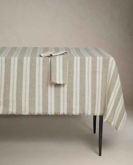 STRIPED HEAVY LINEN TABLECLOTH