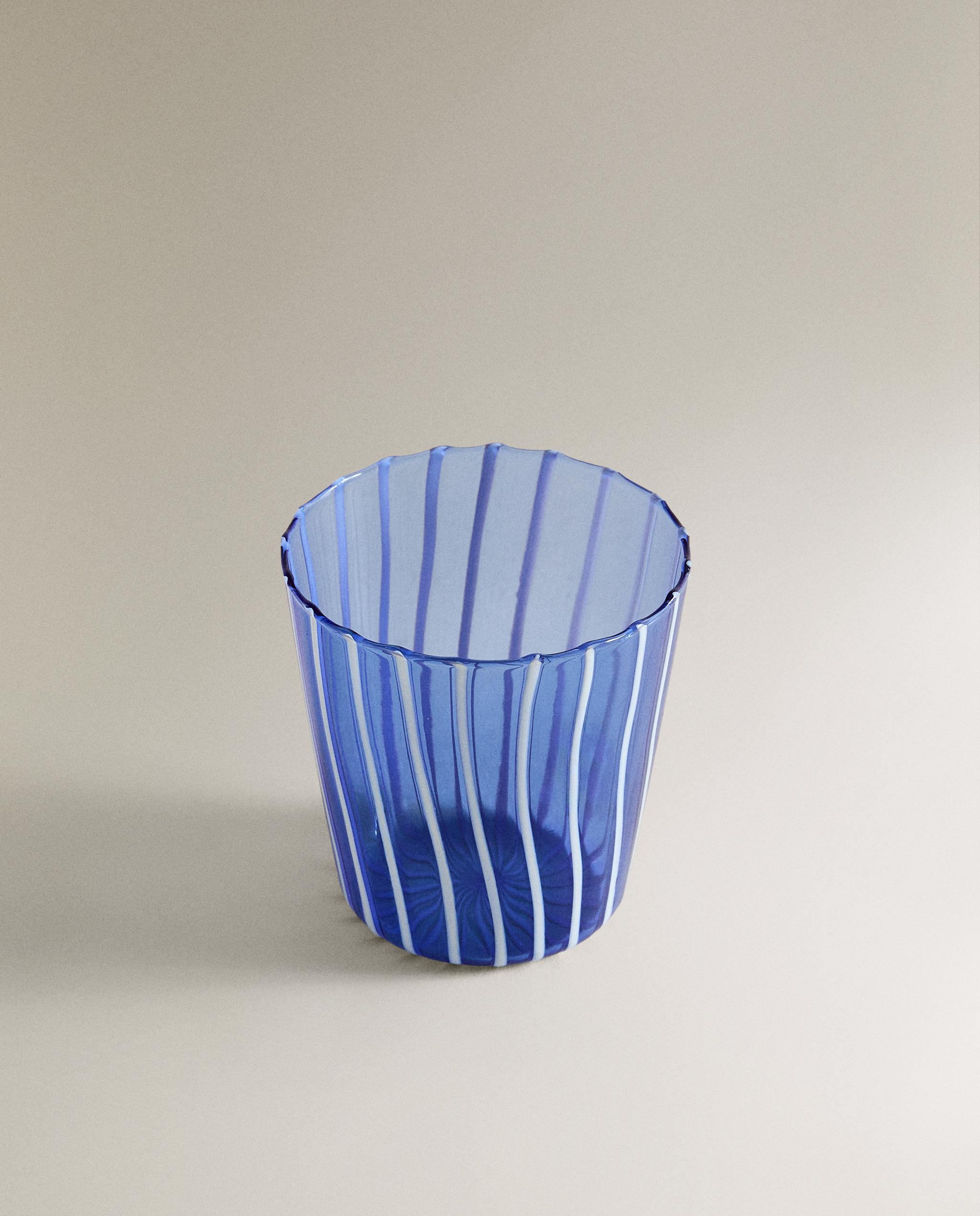 青色ストライプのガラス製器 ストライプ ボロシリケイトガラスコップ | Zara Home 日本/Japan