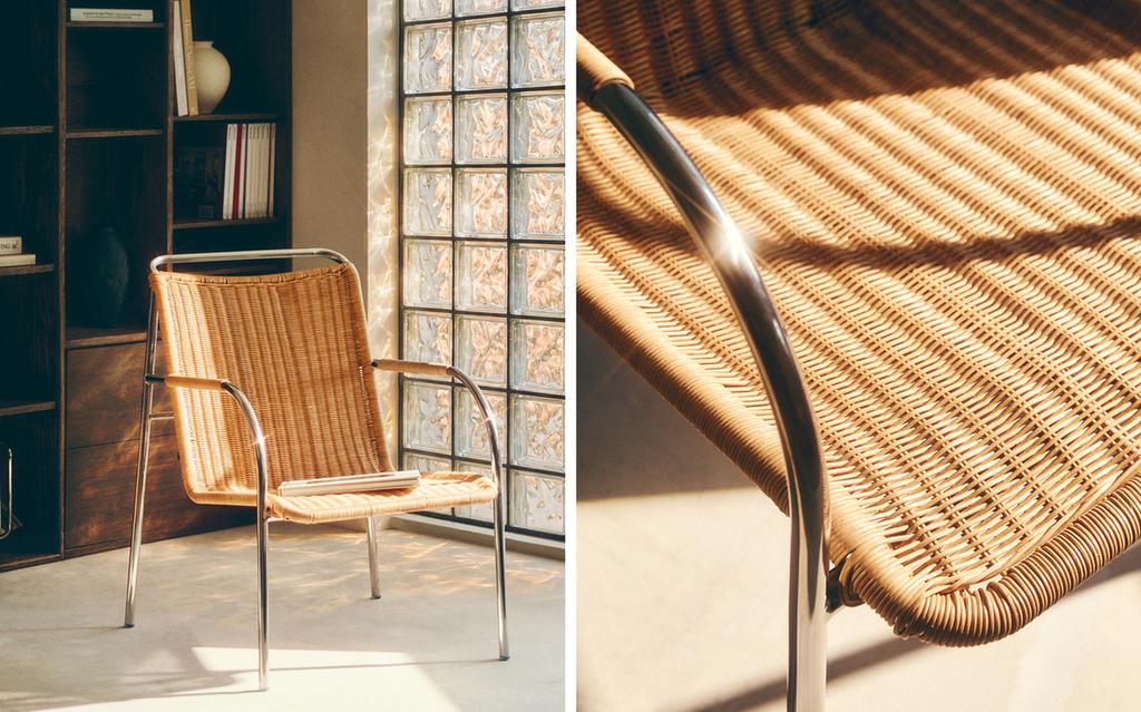 كرسي مميز من الروطان والستيل