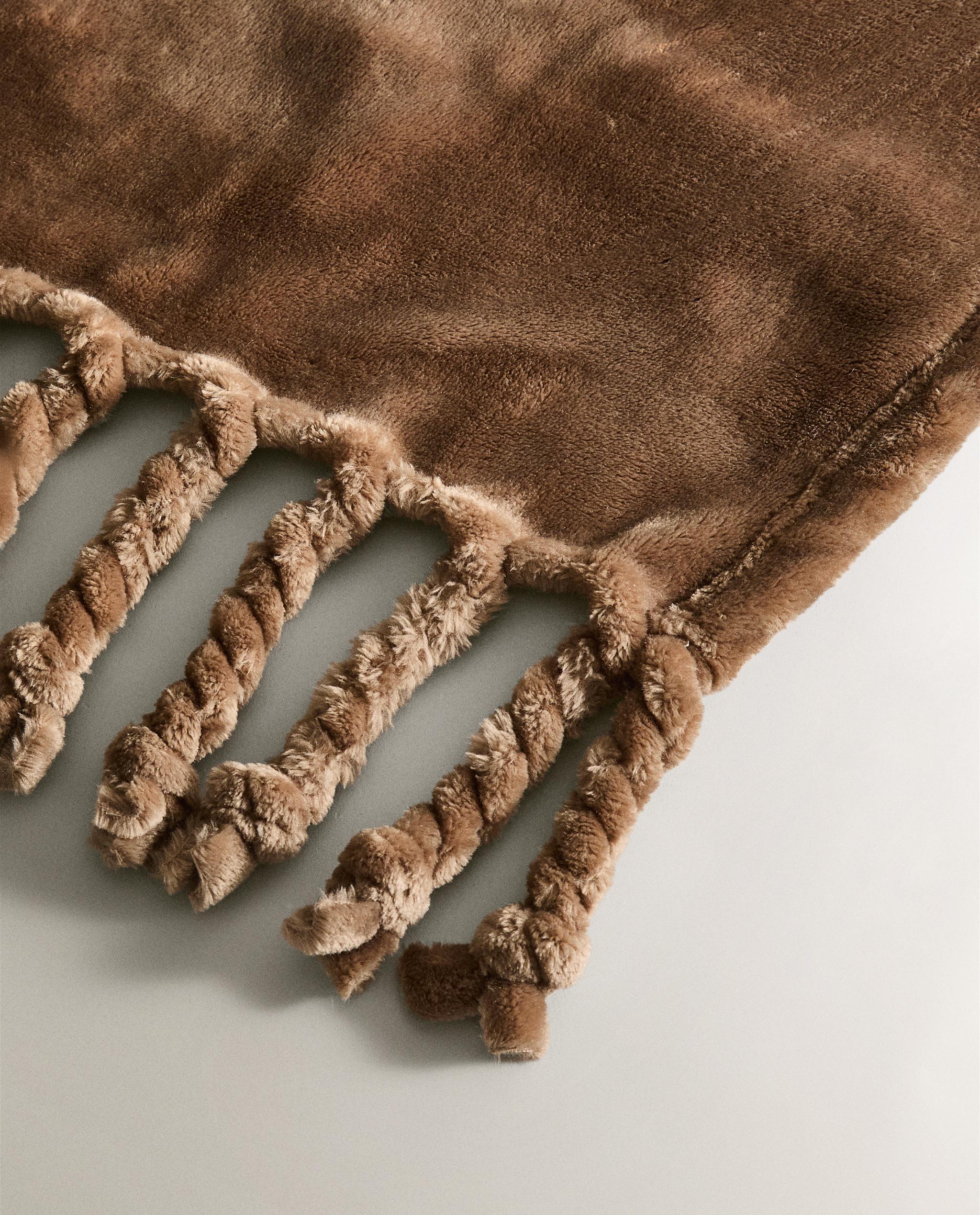 ZARA  フリンジ 付き ブランケット ホワイト ブラウン ザラホーム フリンジニット ブランケット | Zara Home 日本/Japan