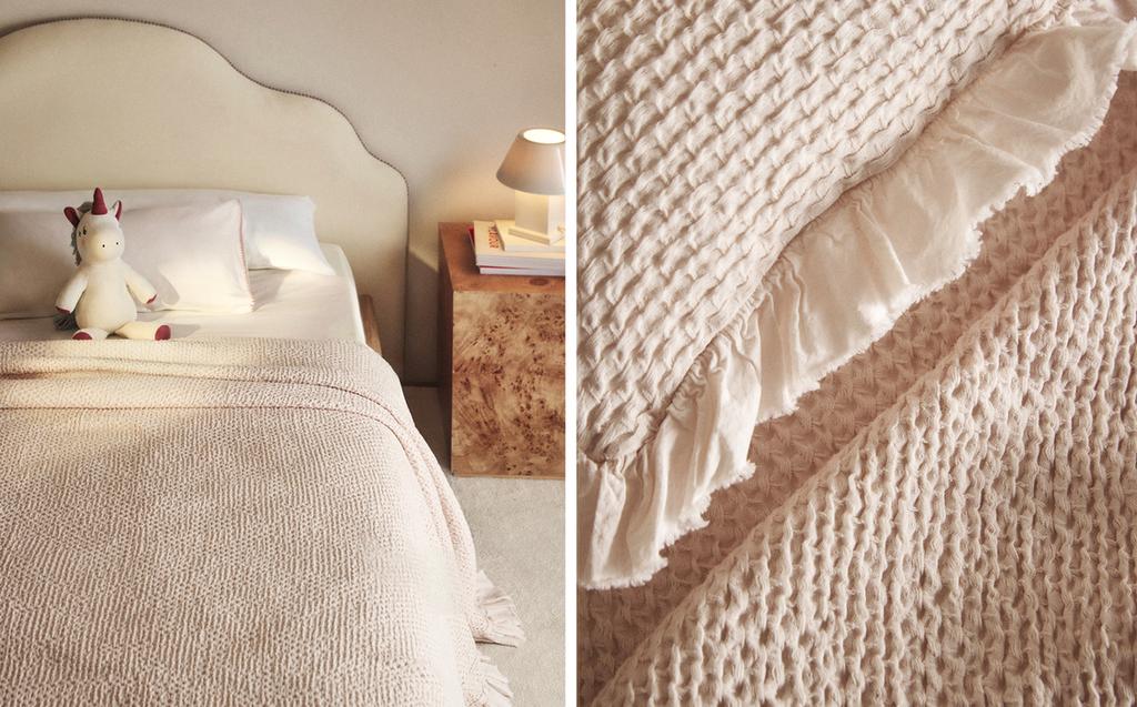 KIDS’ MINI WAFFLE TEXTURE BEDSPREAD WITH RUFFLE TRIM