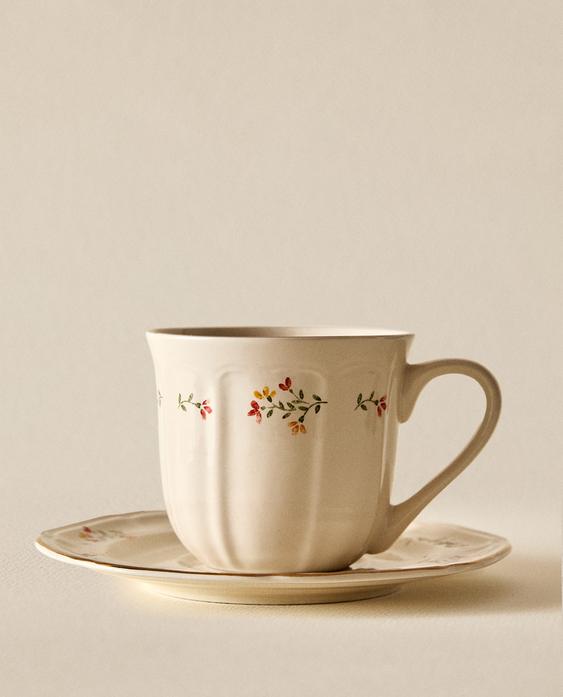 FLORAL PORCELAIN TEACUP AND SAUCER