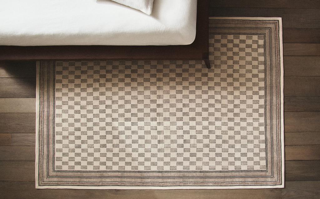 ブロックプリント コットンラグ