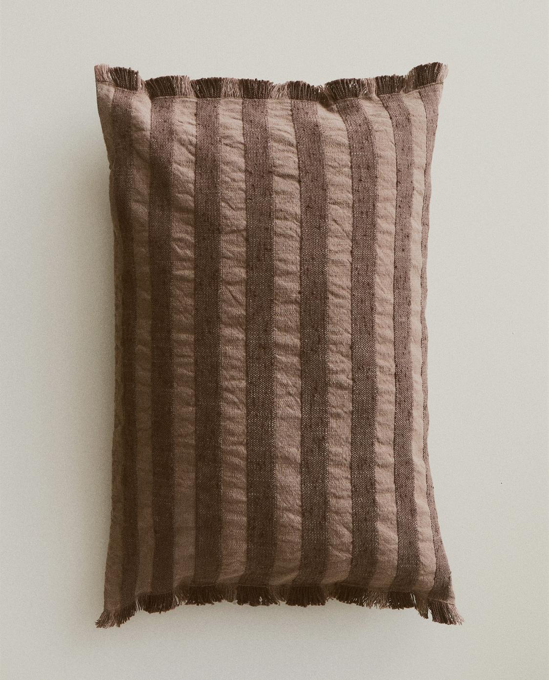 Lot De 2 Housses De Coussin 40x40cm - Viscose Rayures Marron - Fait Main