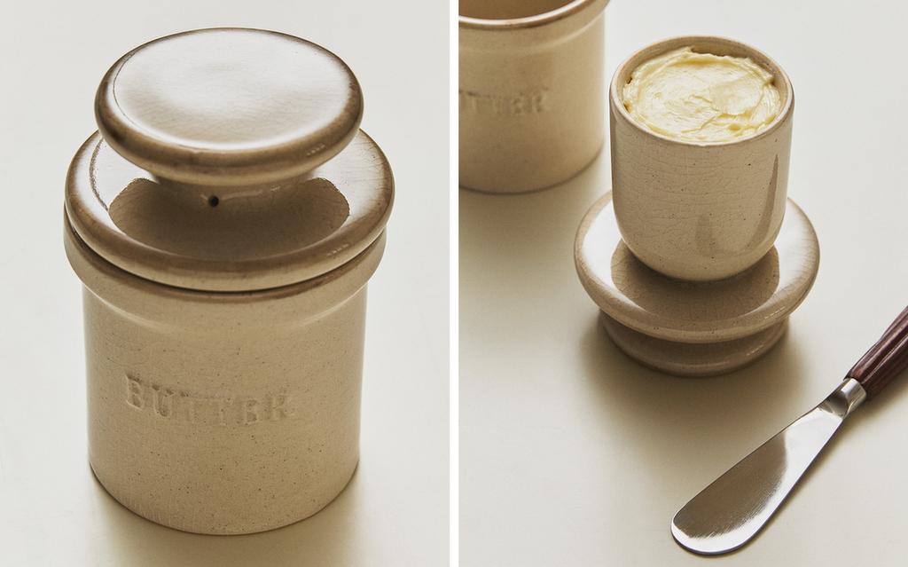 STONEWARE CYLINDRICAL BUTTER DISH
