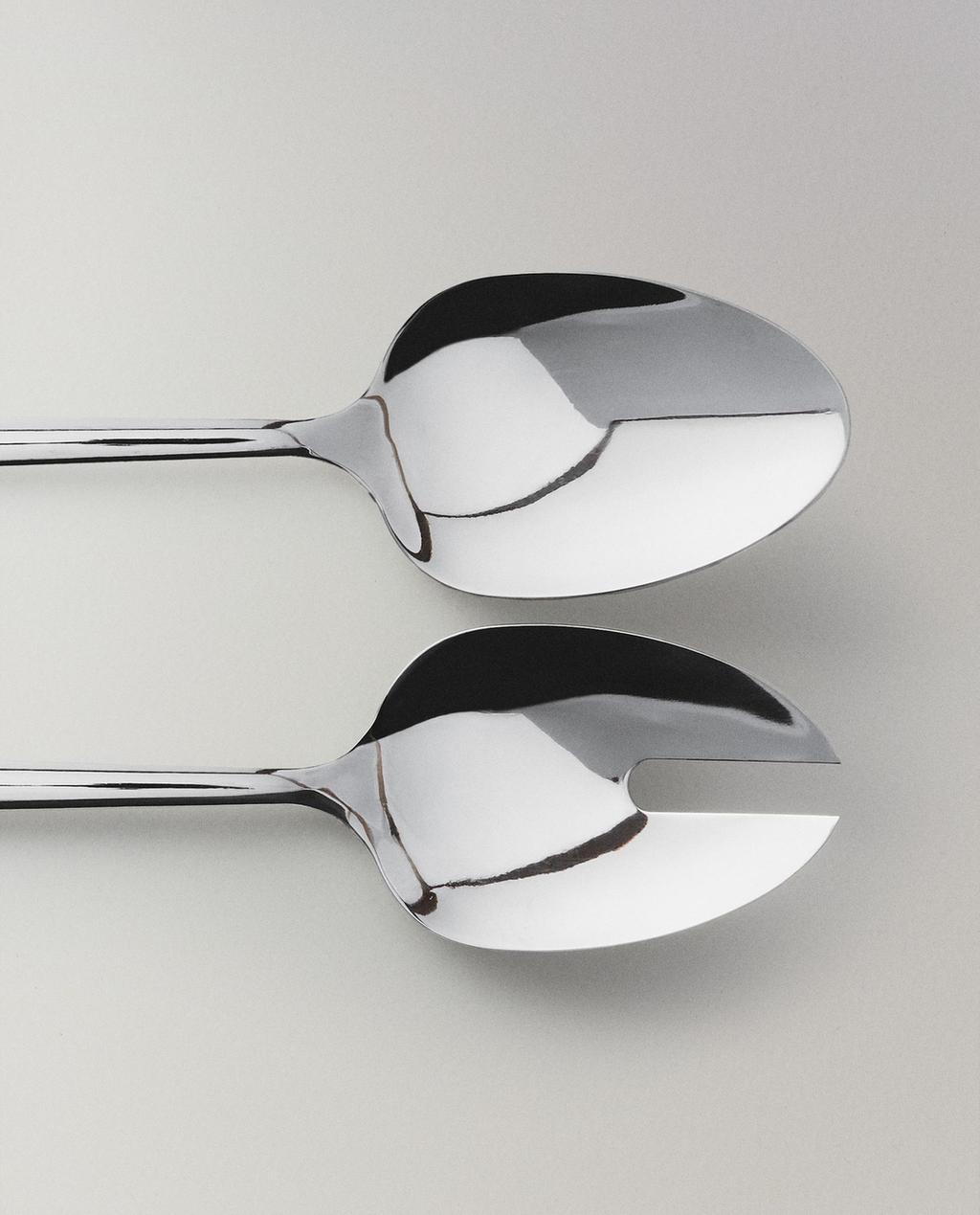 Set of shiny steel salad cutlery (set of 2)