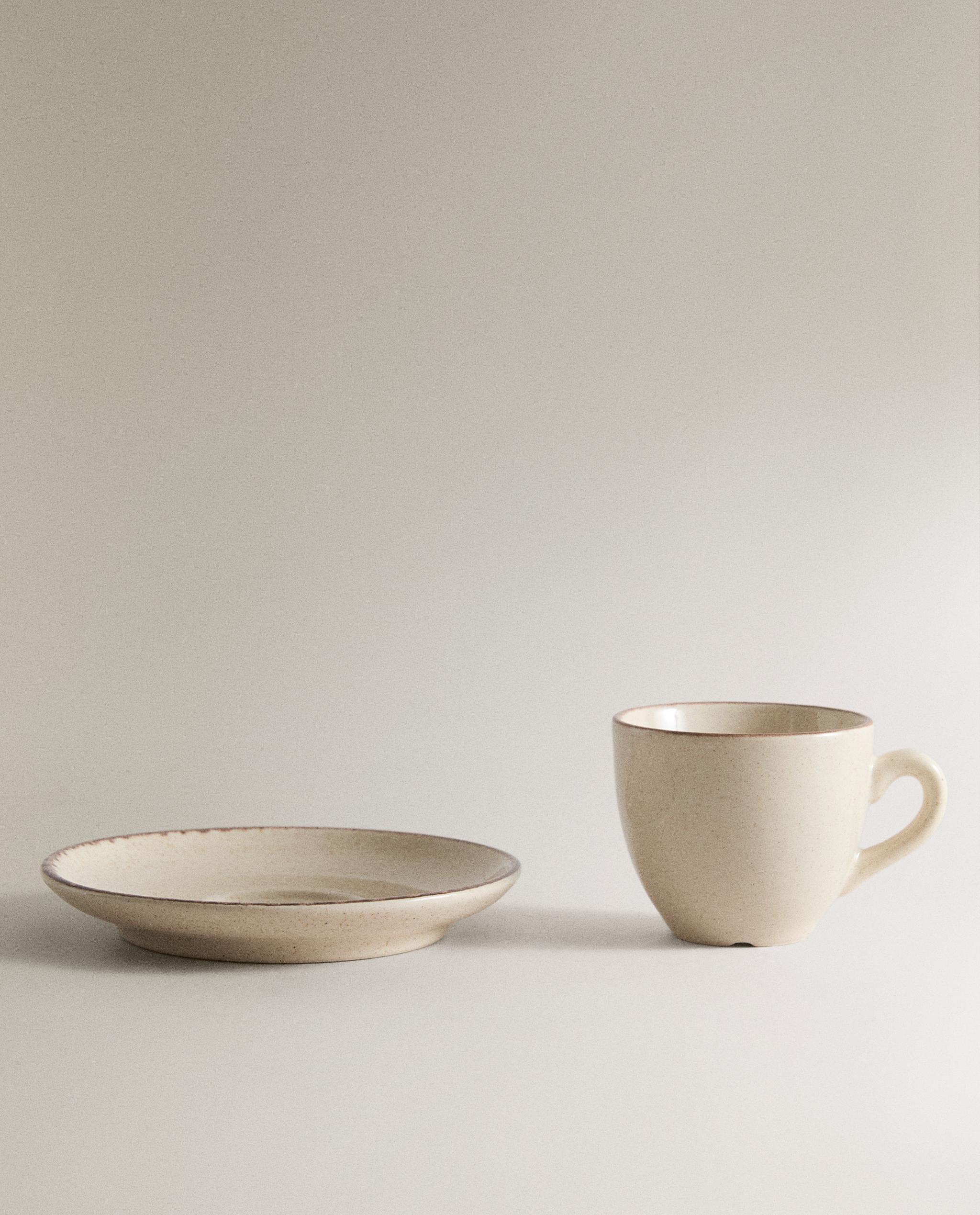 STONEWARE COFFEE CUP AND SAUCER WITH ANTIQUE FINISH RIM product thumbnail 5
