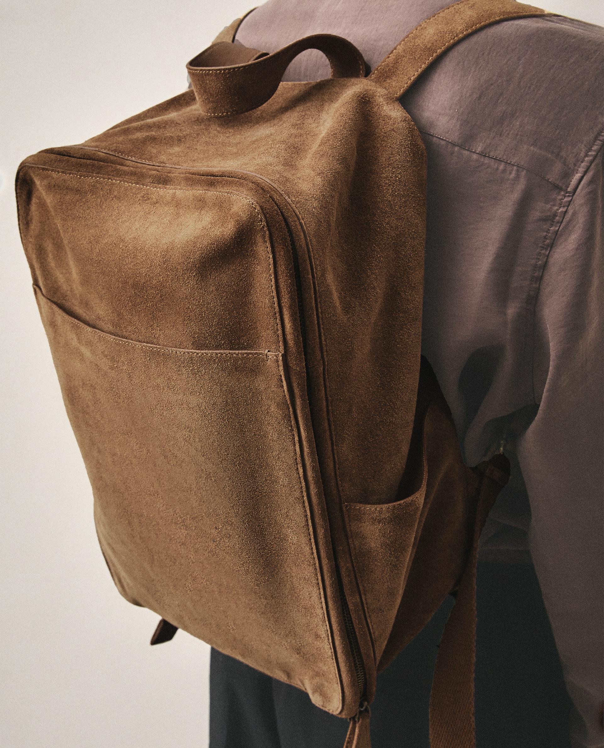 バッグ Brown Suede Leather Backpack SPLIT SUEDE LEATHER BACKPACK | Zara Home United States of