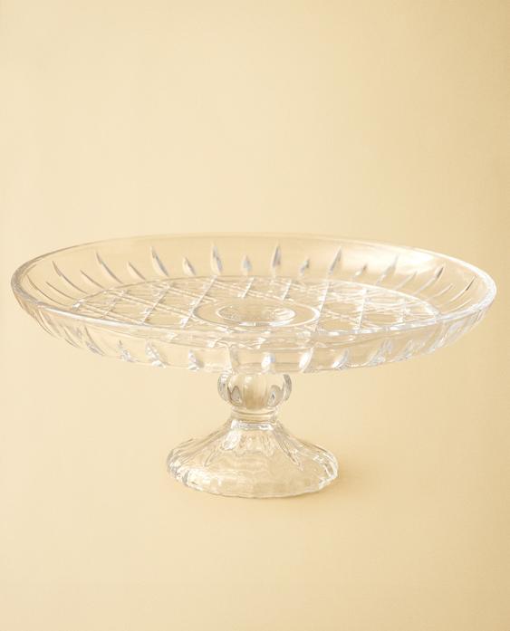 GLASS SERVING DISH WITH RAISED DIAMOND DESIGN