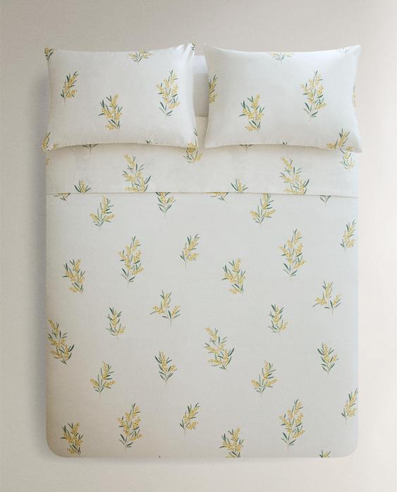 SATIJNEN DEKBEDOVERTREK MET MIMOSAPRINT SATIJNEN DEKBEDOVERTREK MET MIMOSAPRINT