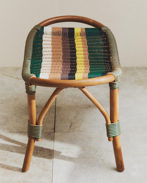 STRIPED RATTAN OTTOMAN