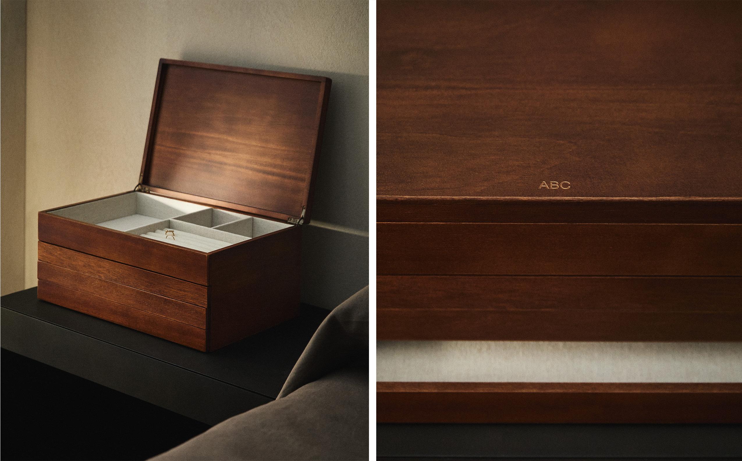 LARGE WOODEN JEWELLERY BOX WITH DRAWERS