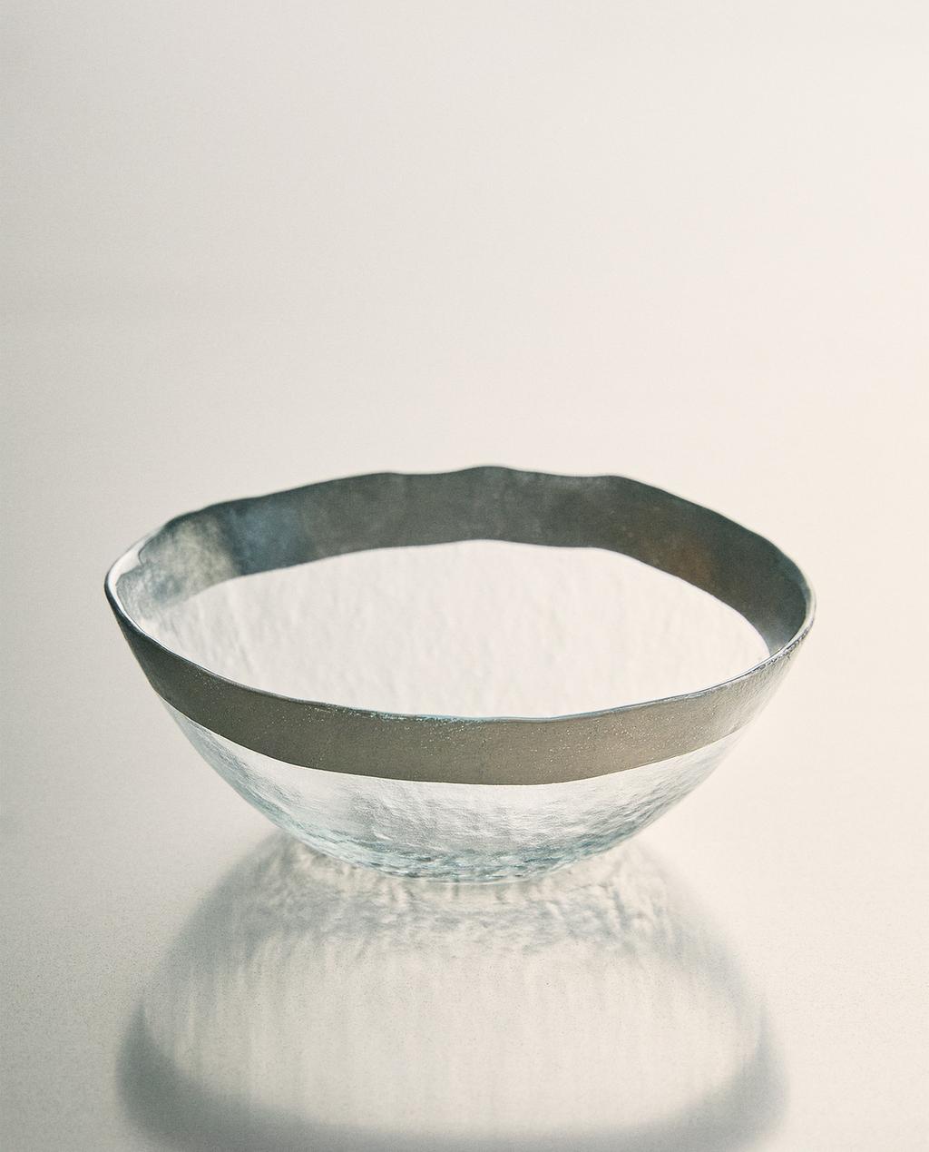 RAISED GLASS BOWL WITH SILVER RIM RAISED GLASS BOWL WITH SILVER RIM