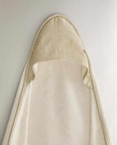 SERVIETTE DE BAIN CAPUCHE BÉBÉ GAZE RAYURES
