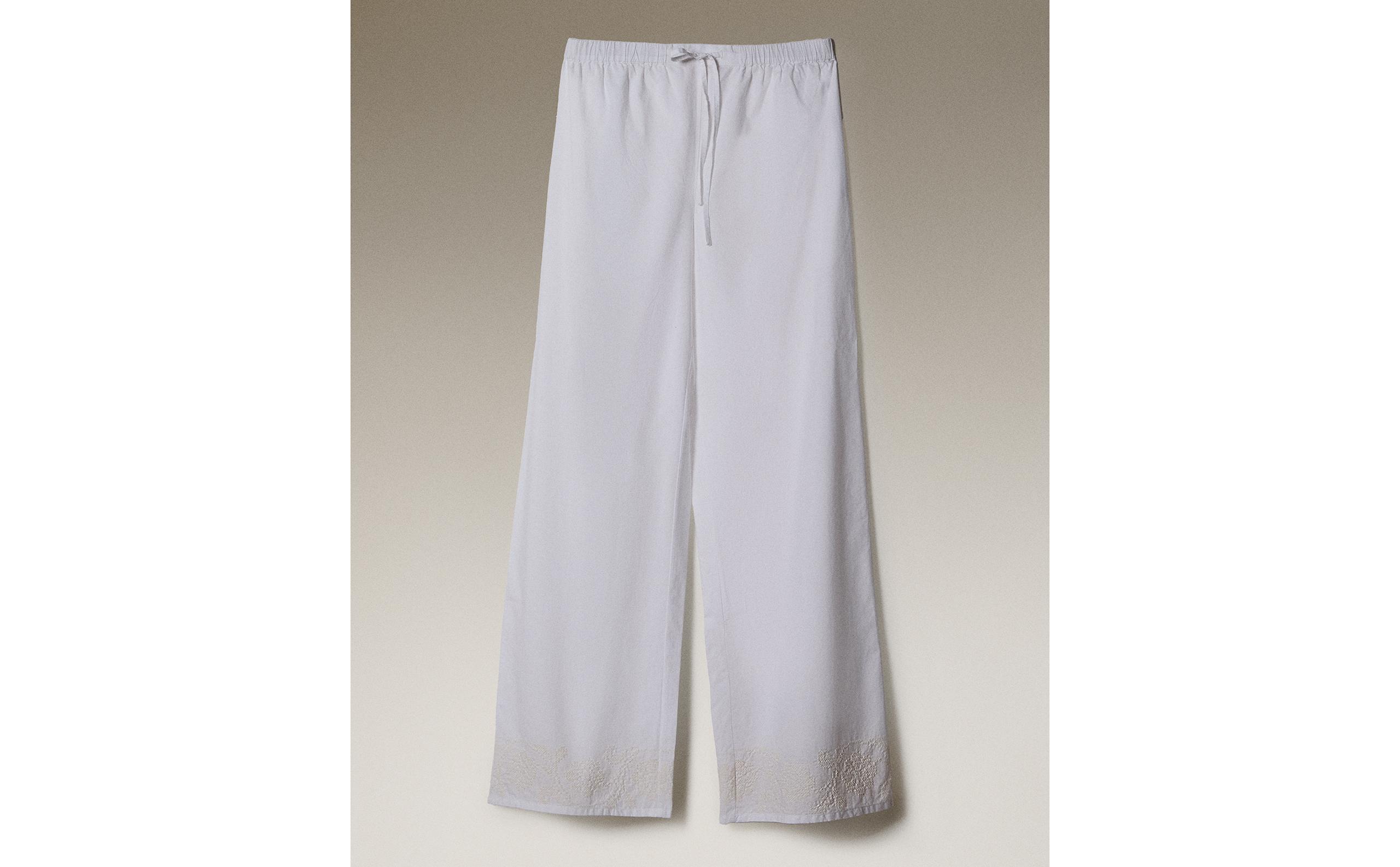 【Raucohouse】 embroidery wide cotton pants Shop Floral cotton eyelet embroidery wide leg pants | eShakti