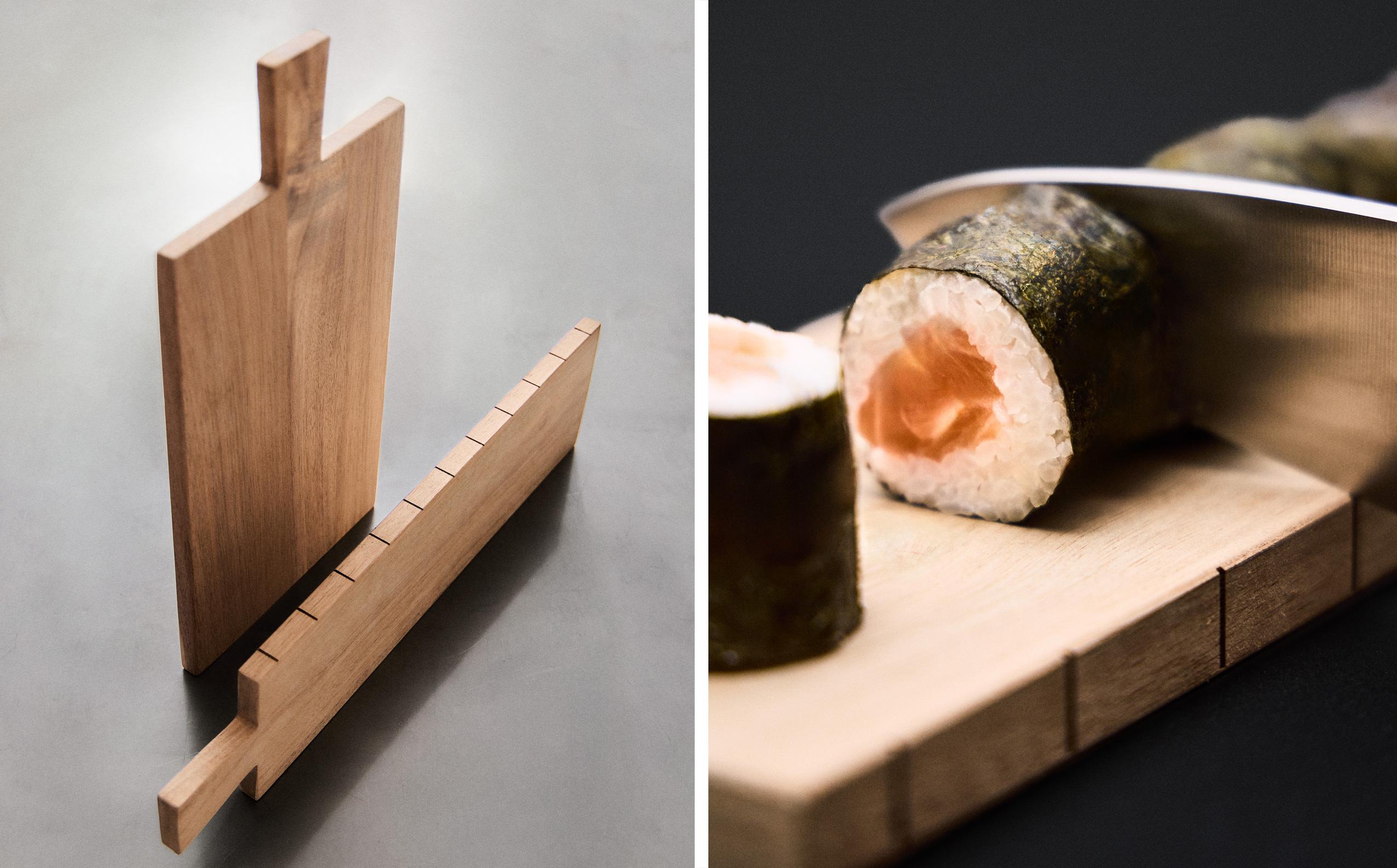 WOODEN SUSHI BOARD WITH MARKINGS