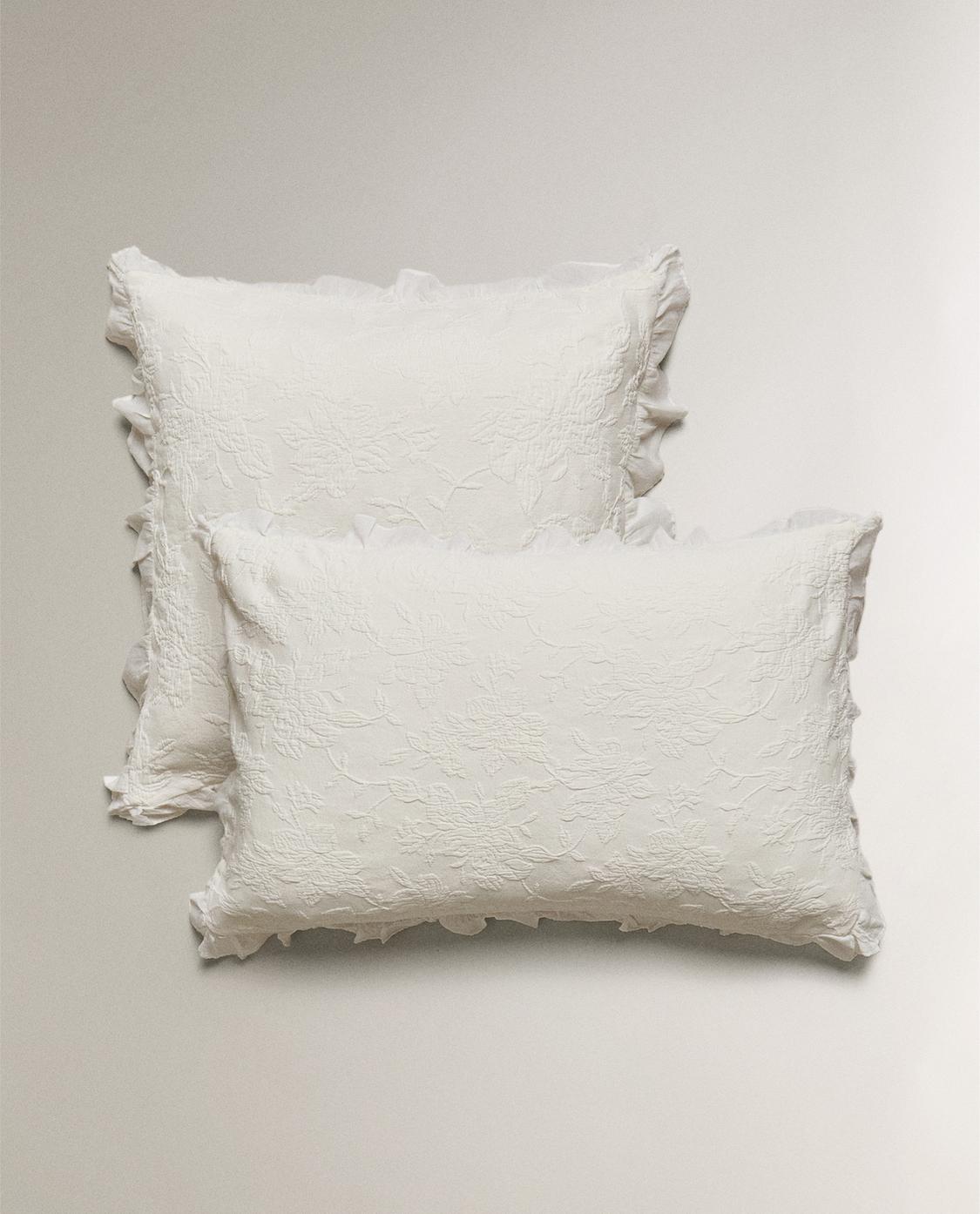 Federa Per Cuscino Lombare In Velluto Con Motivo Geometrico – SARO LIFESTYLE, 30,5x50,8 Cm, Colore Bianco