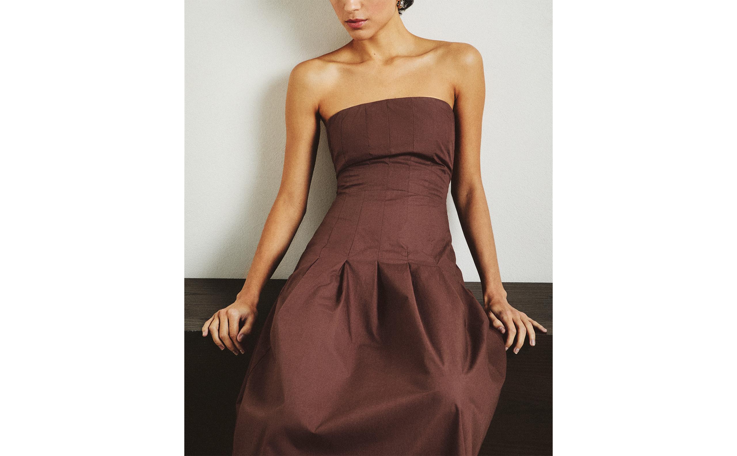 LONG POPLIN STRAPLESS DRESS