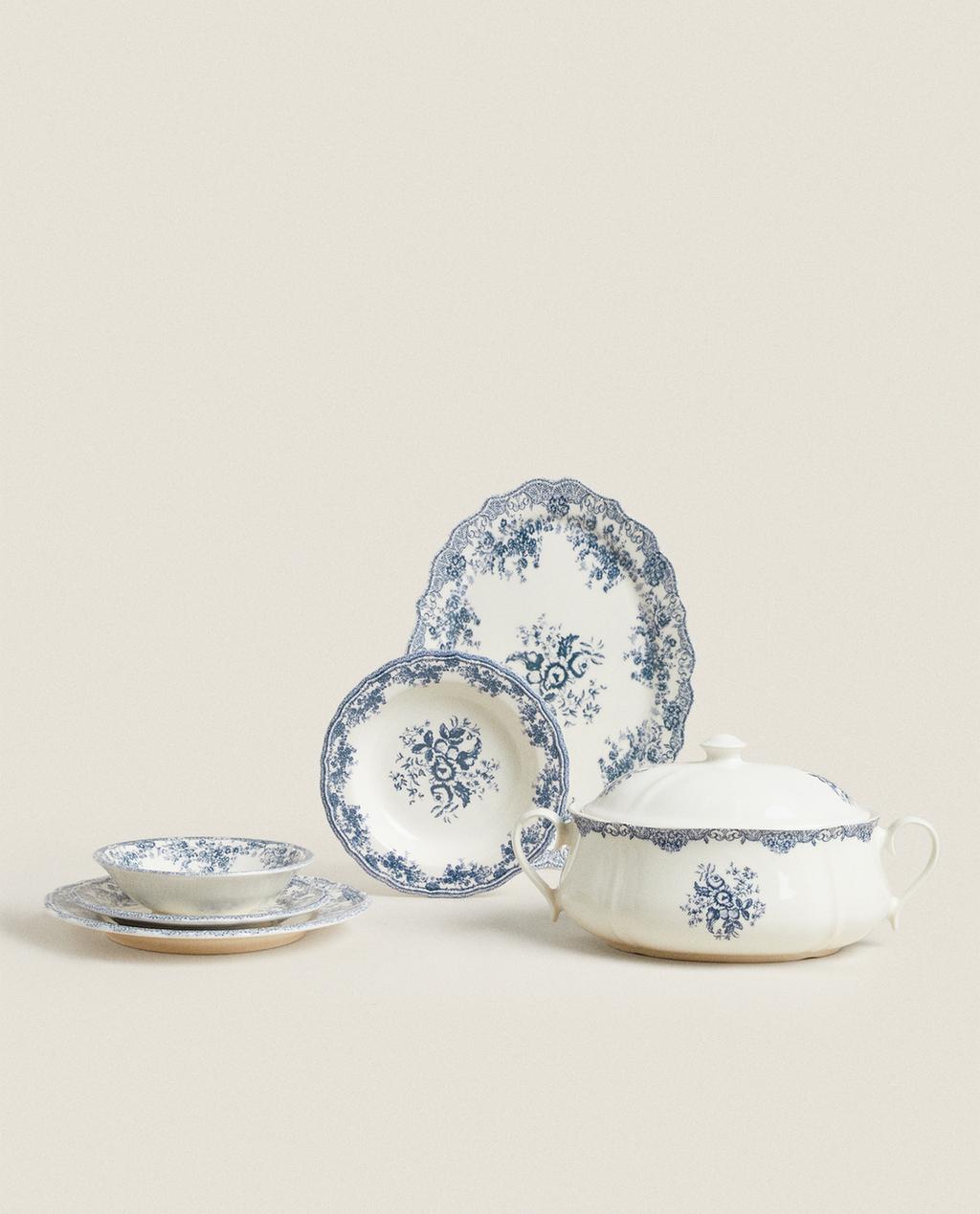 BLUE FLORAL EARTHENWARE TABLEWARE